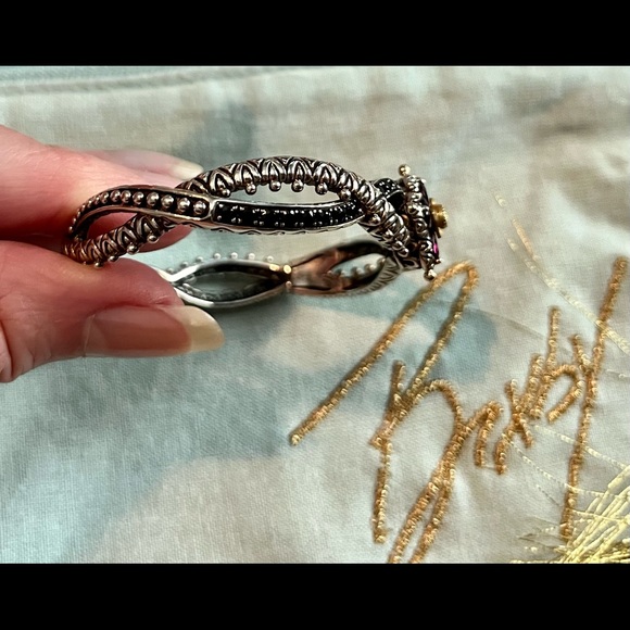 Barbara Bixby 18k Gold Sterling Silver Rhodolite Garnet Black Onyx Cross Over - Picture 9 of 10